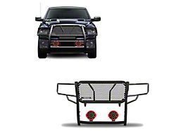 Rugged Heavy Duty Grille Guard with 7-Inch Red Round Flood LED Lights; Black (09-18 RAM 1500, Excluding Rebel)