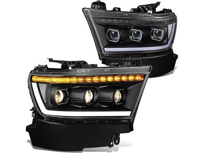 Sequential LED Projector Headlights; Black Housing; Clear Lens (19-24 RAM 1500 w/ Factory Halogen Headlights)