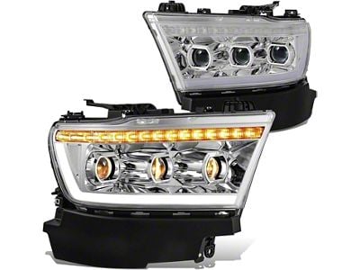 Sequential LED Projector Headlights; Chrome Housing; Clear Lens (19-24 RAM 1500 w/ Factory Halogen Headlights)