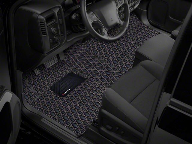 Single Layer Diamond Floor Mats; Black and White Stitching (09-18 RAM 1500 Regular Cab w/ Bench Seat)