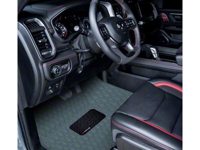 Single Layer Diamond Front and Rear Floor Mats; Full Gray (19-24 RAM 1500 Quad Cab w/ Front Bucket Seats)