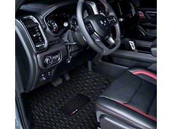 Single Layer Diamond Front and Rear Floor Mats; Black and Black Stitching (19-24 RAM 1500 Crew Cab w/ Front Bucket Seats & Rear Underseat Storage)