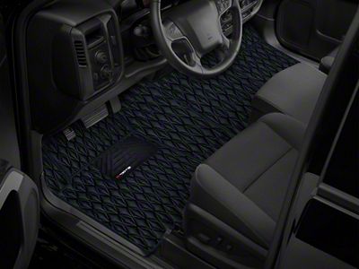Single Layer Diamond Front and Rear Floor Mats; Black and Black Stitching (19-24 RAM 1500 Crew Cab w/ Front Bench Seat & Rear Underseat Storage)