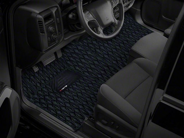 Single Layer Diamond Front and Rear Floor Mats; Black and Black Stitching (19-24 RAM 1500 Crew Cab w/ Front Bench Seat)