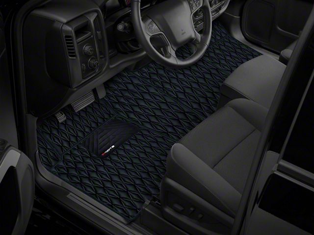 Single Layer Diamond Front and Rear Floor Mats; Black and Black Stitching (19-24 RAM 1500 Quad Cab w/ Front Bench Seat & Rear Underseat Storage)