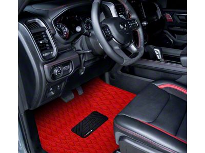 Single Layer Diamond Front and Rear Floor Mats; Full Red (19-24 RAM 1500 Quad Cab w/ Front Bucket Seats)