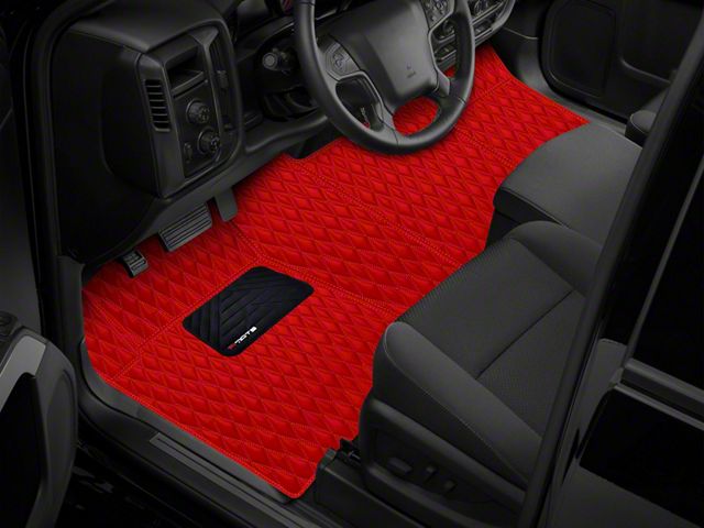 Single Layer Diamond Front and Rear Floor Mats; Full Red (19-24 RAM 1500 Quad Cab w/ Front Bench Seat)