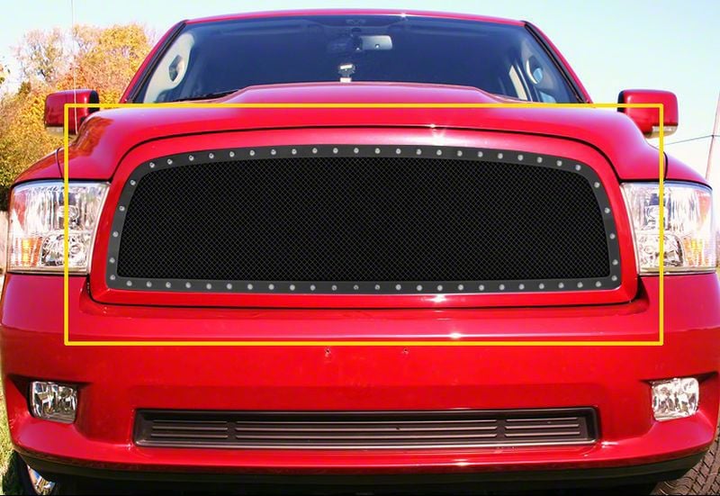 RAM 1500 Stainless Steel Rivet Upper Grille Overlay; Black (09-12 RAM 1500)