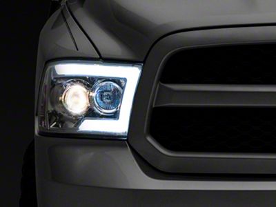 Switchback Sequential LED C-Bar Projector Headlights; Chrome Housing; Clear Lens (09-18 RAM 1500 w/ Factory Halogen Non-Projector Headlights)