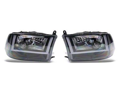 U-Shaped LED DRL Sequential Headlights with Clear Corners; Black Housing; Clear Lens (09-18 RAM 1500 w/ Factory Halogen Dual or Quad Headlights)