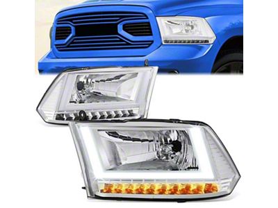 U-Shaped LED DRL Sequential Headlights with Clear Corners; Chrome Housing; Clear Lens (09-18 RAM 1500 w/ Factory Halogen Dual or Quad Headlights)