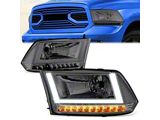 U-Shaped LED DRL Sequential Headlights with Clear Corners; Chrome Housing; Smoked Lens (09-18 RAM 1500 w/ Factory Halogen Dual or Quad Headlights)