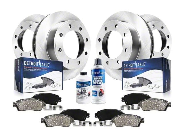 Vented 8-Lug Brake Rotor, Pad, Brake Fluid and Cleaner Kit; Front and Rear (2012 RAM 1500 Tradesman HD)