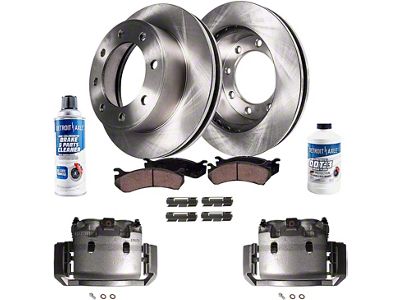 Vented 8-Lug Brake Rotor, Pad, Caliper, Brake Fluid and Cleaner Kit; Front (06-08 RAM 1500 Mega Cab)