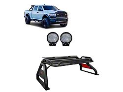 Atlas Roll Bar with 9-Inch Black Round LED Lights; Black (00-24 RAM 2500 w/o RAM Box)