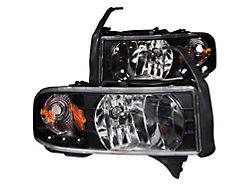 Crystal Headlights with LED Accent; Black Housing; Clear Lens (94-02 RAM 2500)