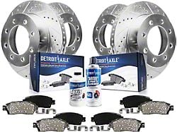 Drilled and Slotted 8-Lug Brake Rotor, Pad, Brake Fluid and Cleaner Kit; Front and Rear (03-08 RAM 2500)