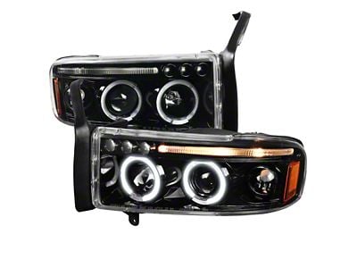 Dual Halo Projector Headlights; Jet Black Housing; Clear Lens (94-02 RAM 2500)