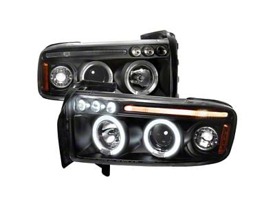 Dual Halo Projector Headlights; Matte Black Housing; Clear Lens (94-02 RAM 2500)