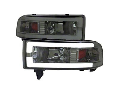 Dual LED Bar Factory Style Headlights; Chrome Housing; Smoked Lens (94-02 RAM 2500)