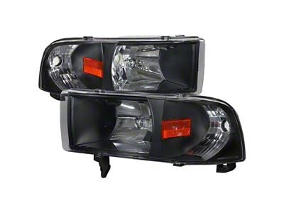 Factory Style Headlights; Matte Black Housing; Clear Lens (94-02 RAM 2500)