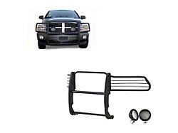 Grille Guard with 5.30-Inch Black Round Flood LED Lights; Black (94-02 RAM 2500)