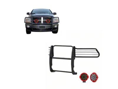 Grille Guard with 7-Inch Red Round LED Lights; Black (94-02 RAM 2500)