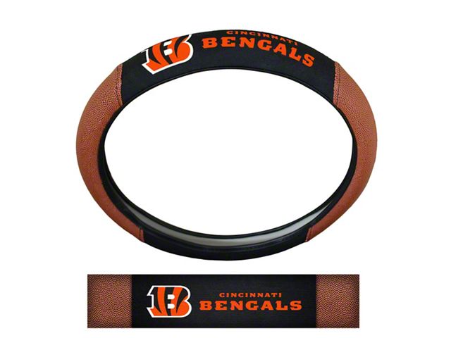 Grip Steering Wheel Cover with Cincinnati Bengals Logo; Tan and Black (Universal; Some Adaptation May Be Required)