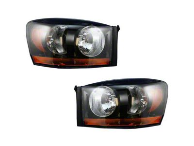 Halogen Headlights; Black Housing; Clear Lens (06-09 RAM 2500)