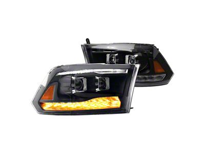 Headlights; Black Housing; Clear Lens (10-18 RAM 2500 w/ Factory Halogen Non-Projector Headlights)