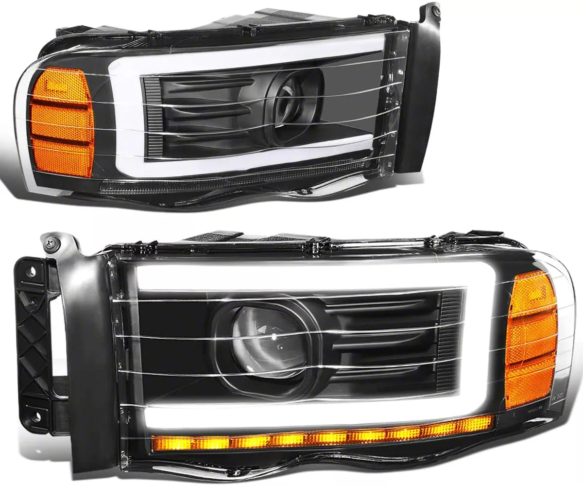 RAM 2500 LED DRL Projector Headlights with Amber Corner Lights; Black ...