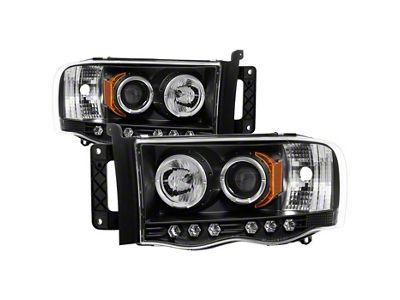 LED Halo Projector Headlights; Black Housing; Clear Lens (03-05 RAM 2500)