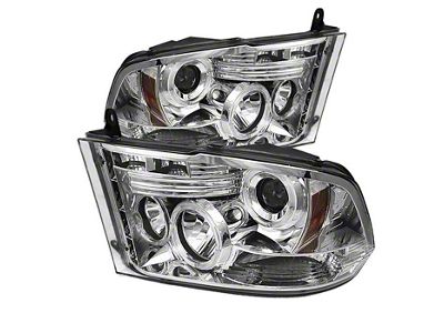 LED Halo Projector Headlights; Chrome Housing; Clear Lens (10-18 RAM 2500 w/ Factory Halogen Non-Projector Headlights)