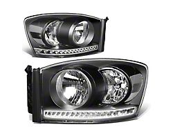 LED Strip DRL Headlights; Black Housing; Clear Lens (06-09 RAM 2500)