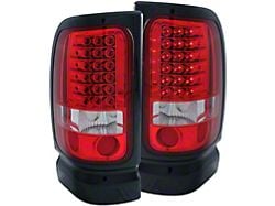 LED Tail Lights; Chrome Housing; Red Clear Lens (94-02 RAM 2500)