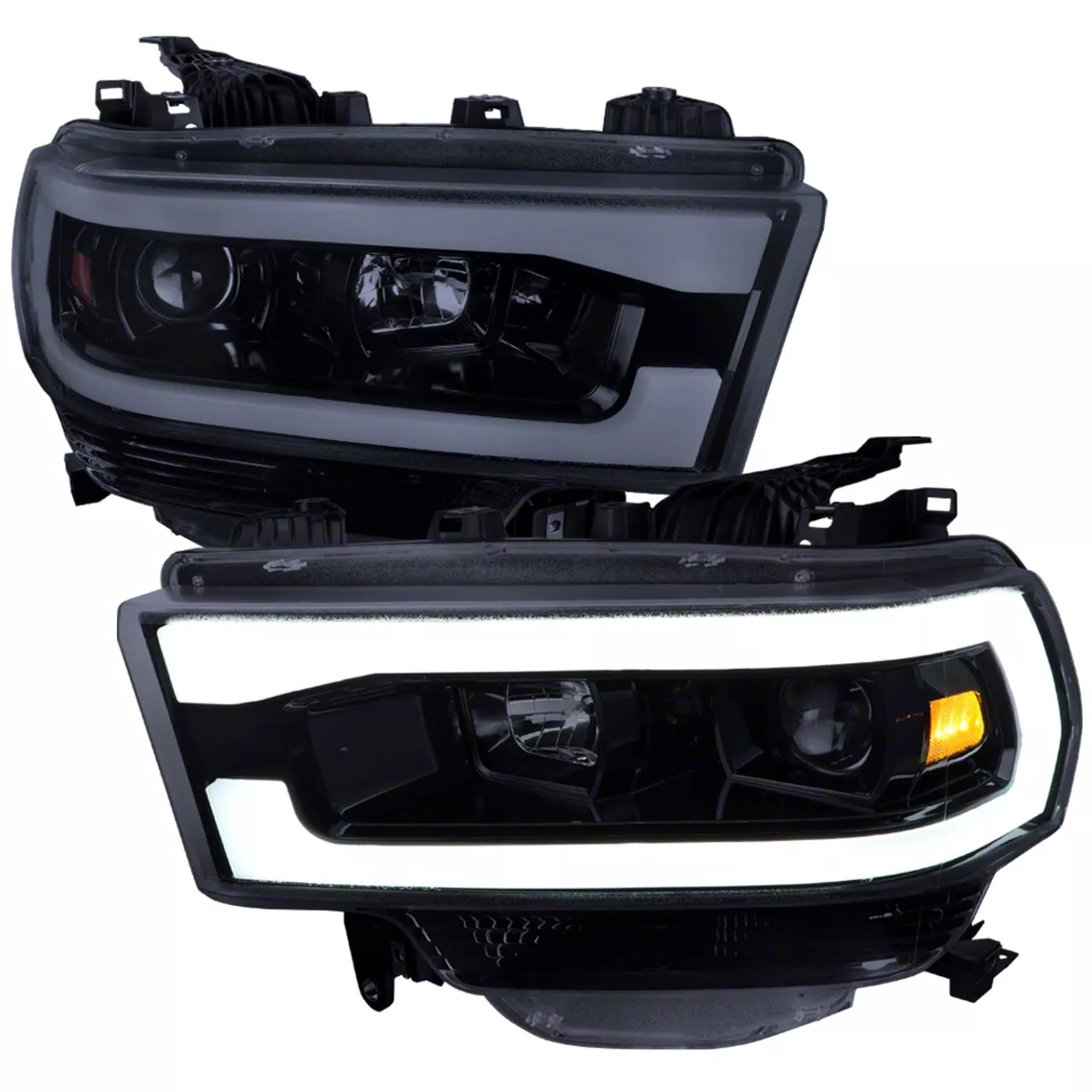 RAM 2500 LED Tube Projector Headlights; Gloss Black Housing; Smoked ...