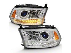 OE Style Plank Style Switchback Halo Projector Headlights; Chrome Housing; Clear Lens (10-18 RAM 2500 w/ Factory Halogen Non-Projector Headlights)