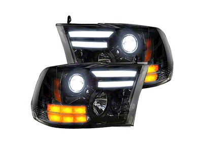 OLED DRL Projector Headlights; Black Housing; Smoked Lens (14-18 RAM 2500 w/ Factory Halogen Non-Projector Headlights)