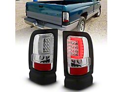 Plank Style LED Tail Lights; Chrome Housing; Clear Lens (94-02 RAM 2500)