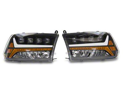 Quad-Pro LED Projector Headlights; Black Housing; Clear Lens (10-18 RAM 2500 w/ Factory Halogen Non-Projector Headlights)