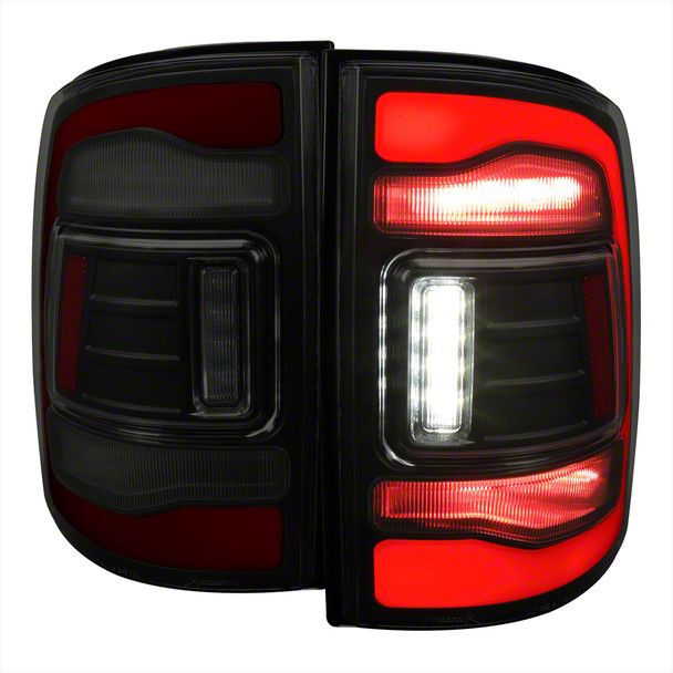 Ram Red Led Bar Tail Lights Matte Black Housing Smoked Lens