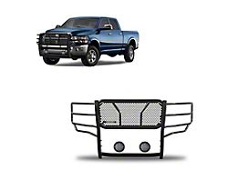 Rugged Heavy Duty Grille Guard with 5.30-Inch Black Round Flood LED Lights; Black (10-18 RAM 2500)