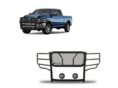 Rugged Heavy Duty Grille Guard with 5.30-Inch Black Round Flood LED Lights; Black (10-18 RAM 2500)