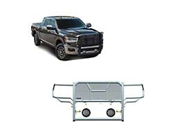 Rugged Heavy Duty Grille Guard with 5.30-Inch Black Round Flood LED Lights; Black (19-24 RAM 2500, Excluding Power Wagon)