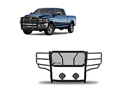 Rugged Heavy Duty Grille Guard with 7-Inch Black Round Flood LED Lights; Black (10-18 RAM 2500)