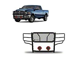 Rugged Heavy Duty Grille Guard with 7-Inch Red Round Flood LED Lights; Black (10-18 RAM 2500)