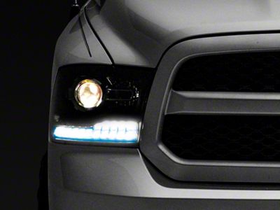 Switchback Sequential LED Bar Projector Headlights; Jet Black Housing; Clear Lens (10-18 RAM 2500 w/ Factory Halogen Non-Projector Headlights)