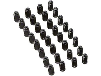 Bulge Black Acorn Lug Nut Kit; 14mm x 1.5; Set of 32 (12-24 RAM 3500)