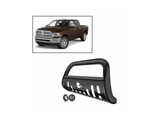 Bull Bar with 5.30-Inch Black Round Flood LED Lights; Black (10-18 RAM 3500)