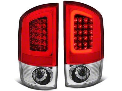 C-Bar LED Tail Lights; Chrome Housing; Red Lens (03-06 RAM 3500)